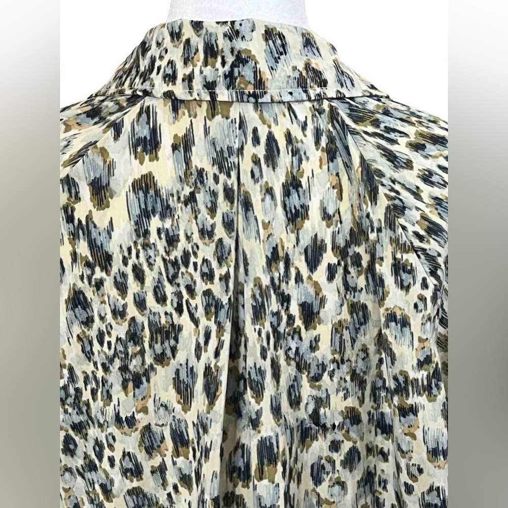 LOVESTITCH Cheetah Print Silky Rayon Yellow Blue Button Up Long Sleeve Top Small - Picture 5 of 9